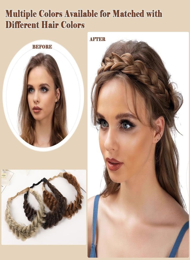 Aaiffey 2Pcs Braided Headbands for Women Elastic Stretch Hair Band Synthetic Hair Hoops Chunky Fishtail Braided Hairpiece Wide Headwrap (Sunny Blonde) - Image 5